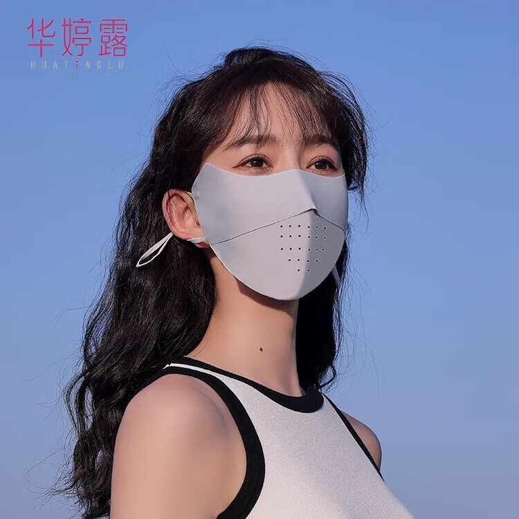 华婷露新款冰丝防晒口罩女防紫外线夏季透气遮阳面罩3d立体护眼角脸罩 【2件替换装】黑色+深灰