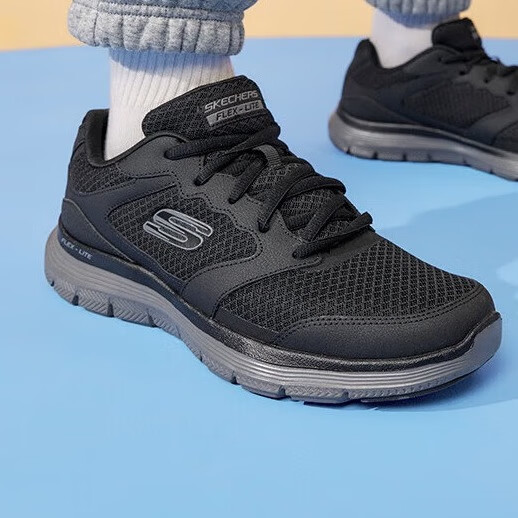 斯凯奇（Skechers）男鞋夏季2025新款运动鞋黑色网面透气轻便软底缓震跑步鞋休闲鞋 232225-BKCC 41
