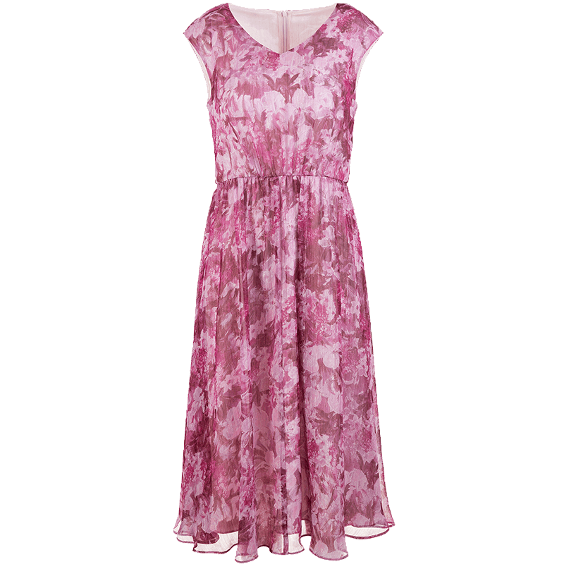 名師路小清新連衣裙V領(lǐng)無袖雪紡印花夏季新款無袖柔軟雪紡顯瘦A字裙 杏色70 L