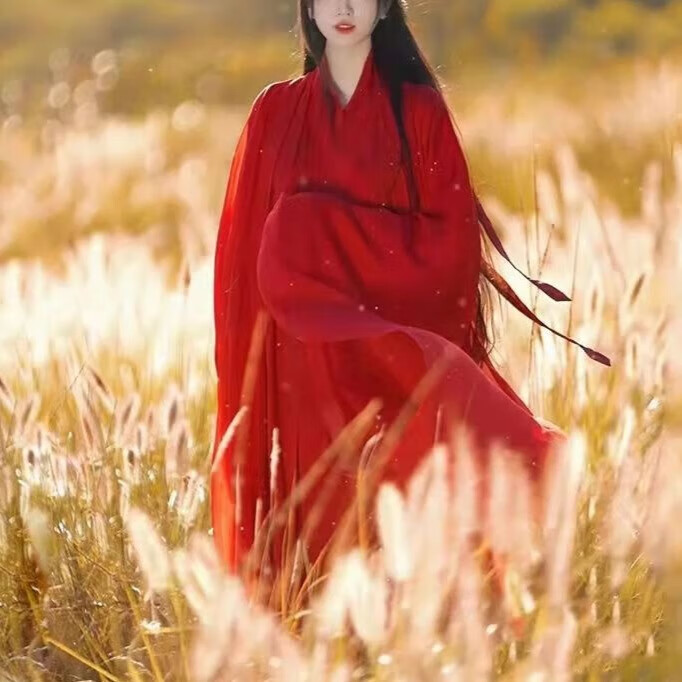 錦結(jié)思古典舞演出服女紅色漢服魏晉風(fēng)超仙古裝民族舞蹈大袖衫琵琶舞萬疆 紅色大袖衫+直裾里衣（三米擺） XS