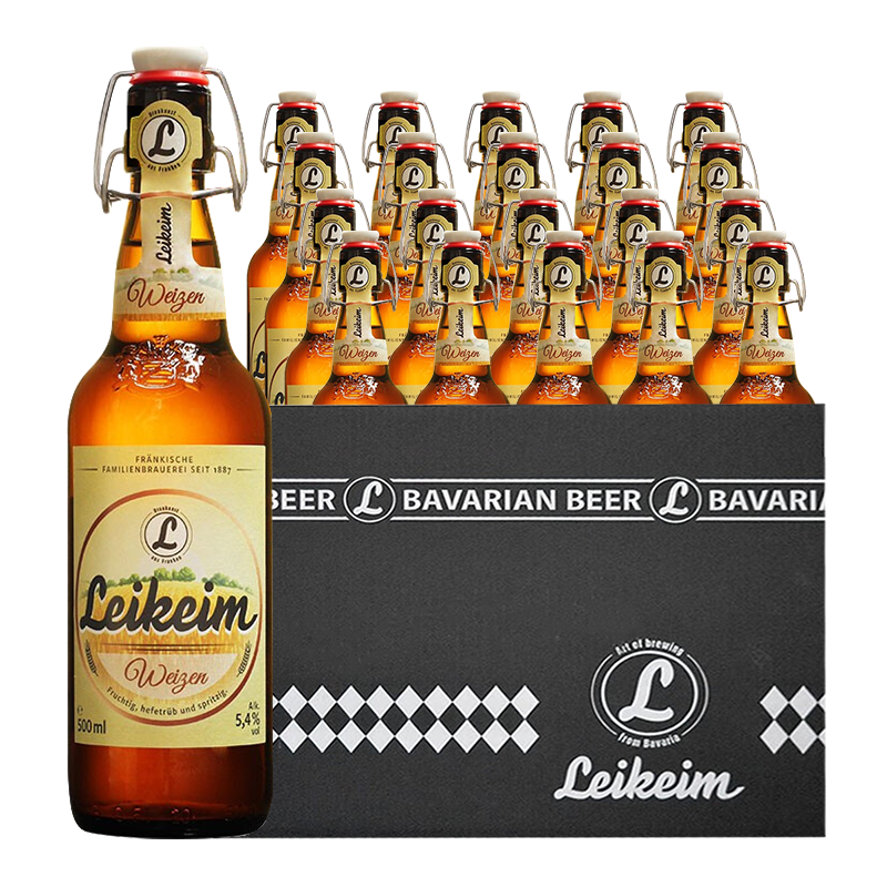 莱科姆（Leikeim）德国 精酿小麦芽啤酒莱肯姆 推拉瓶盖 自饮 白啤 500mL 20瓶 整箱装 5.4度原箱装