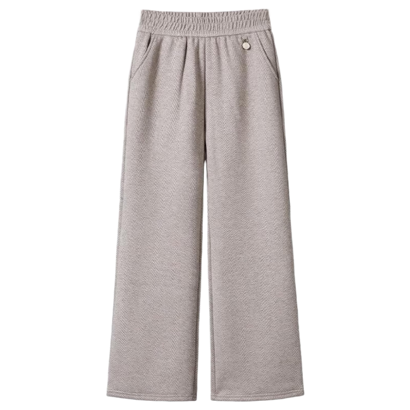 漫花格中老年女裤妈妈秋冬款休闲阔腿长裤奶奶裤加绒加厚老太太松紧裤子 春秋-黑灰色 4XL 建议130-140斤