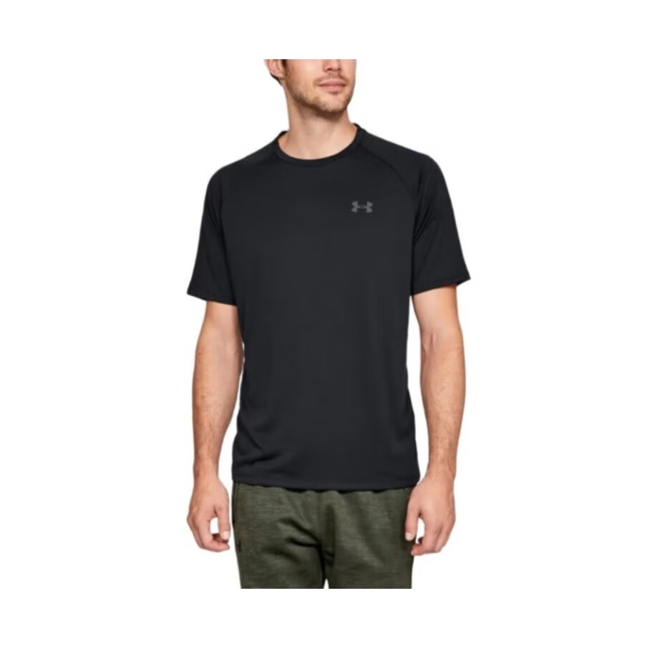 安德玛（Under Armour）男士 秋冬纯色logo印花训练运动圆领短袖T恤1326413 黑色 M