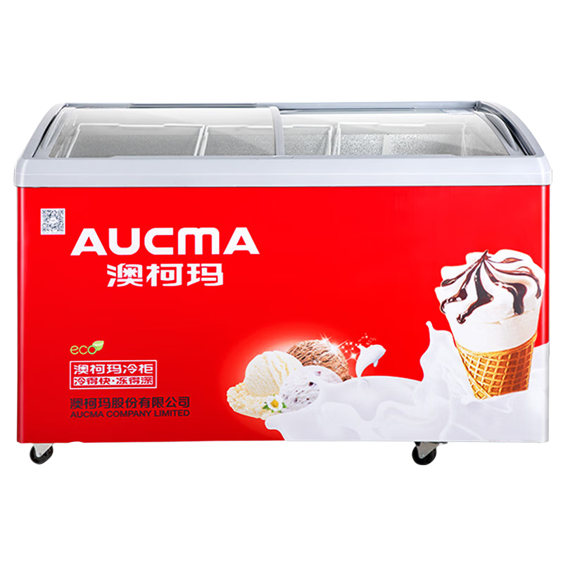 澳柯瑪（AUCMA）商用臥式冷凍柜冰柜全籃筐 弧形玻璃門展示柜雪糕展示柜 超市冰淇淋速凍冷柜 JD物流【弧形門】330升 SD-330