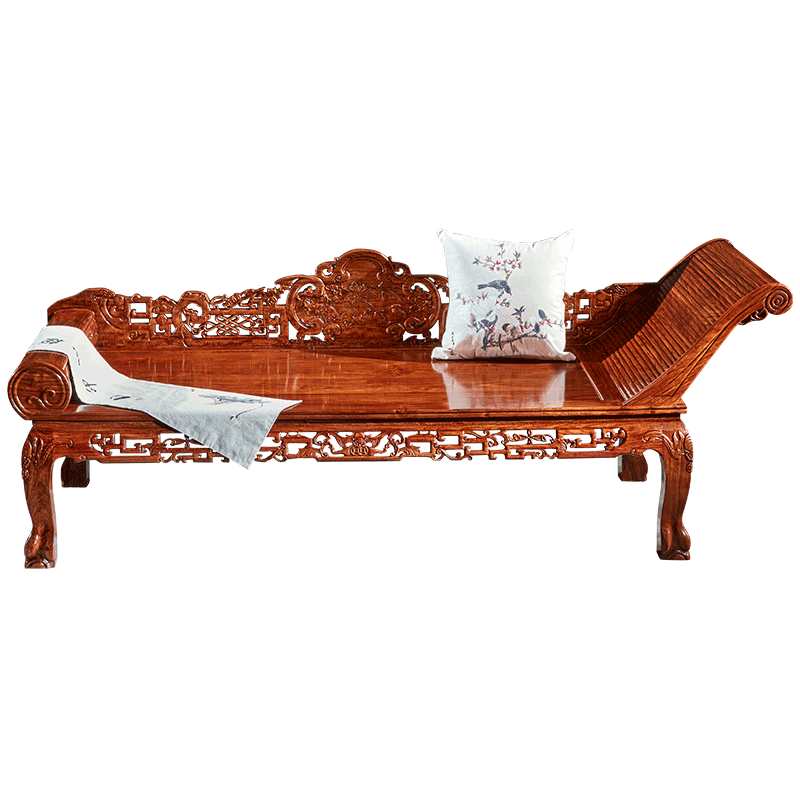 虎大師 紅木家具緬甸花梨（學(xué)名：大果紫檀）中式古典羅漢貴妃床臥室美人榻休閑榻仿古 右彎腳貴妃床