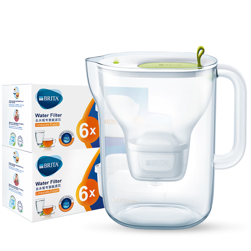 碧然德 【孙颖莎推荐】家用净水壶 滤水壶滤芯 MAXTRA+LE 去水垢专家版滤芯 设计师水壶绿色+专家版滤芯12枚