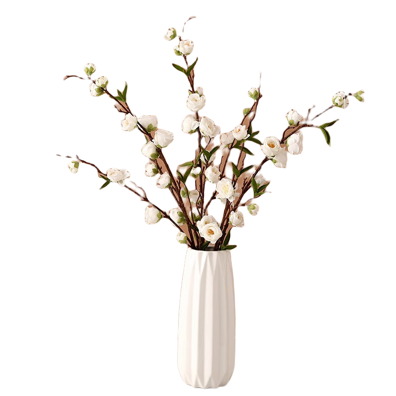 黛莉森 長(zhǎng)枝桃花單支仿真花假花客廳電視柜茶幾玄關(guān)喬遷婚禮拍攝擺件 3枝白色+3枝粉色