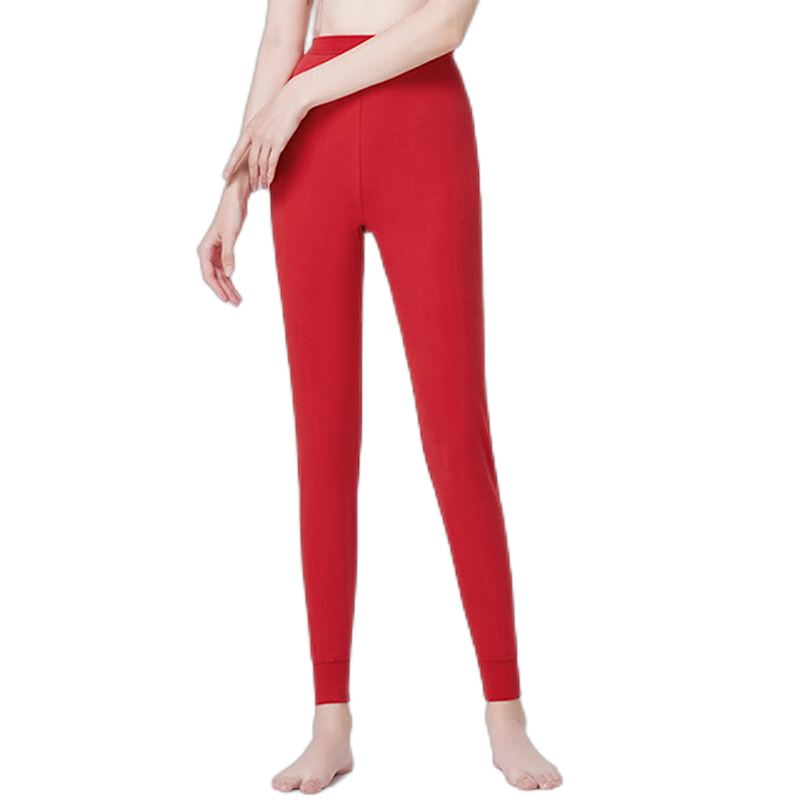 三槍秋冬中老年女士高腰大碼寬松防寒秋褲柔軟純棉保暖褲線褲長褲 大紅 2XL