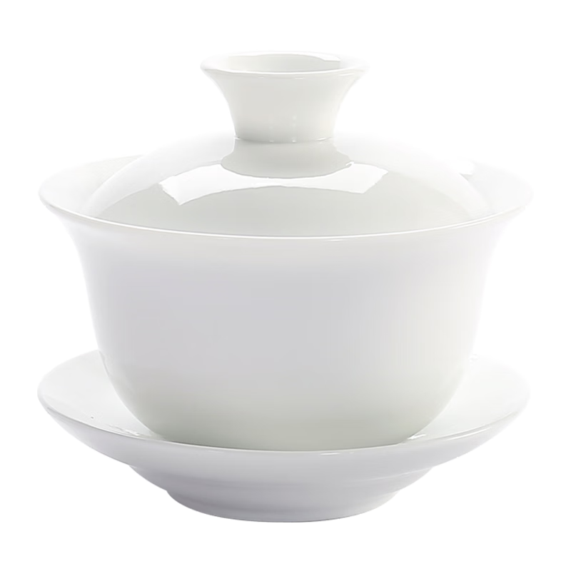 古德窑 纯白玉瓷盖碗茶杯 特大号三才碗陶瓷功夫茶具茶壶敬茶碗泡茶器 【慎拍偏大】大号《纯白》玉瓷盖碗4.5寸