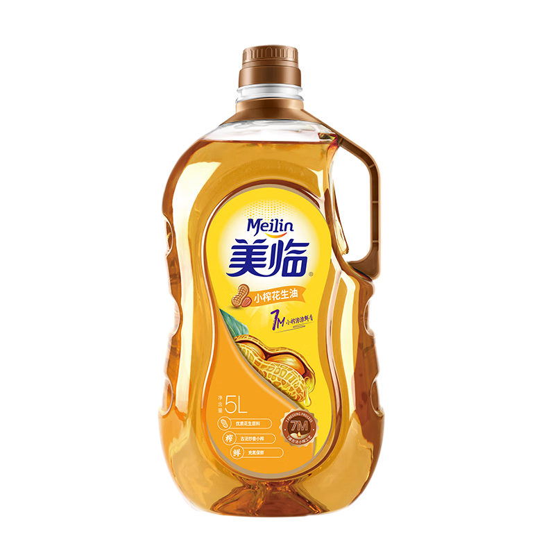 美臨小榨花生油食用油桶裝家用物理壓榨一級(jí)植物油5L
