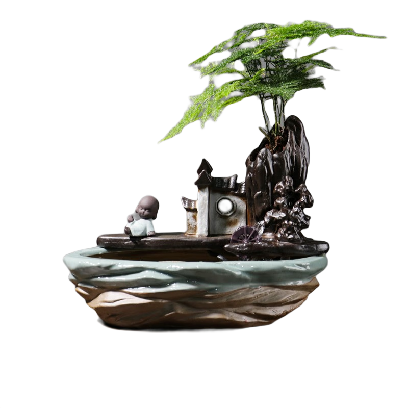 樸記 假山流水噴泉擺件客廳辦公桌桌面循環(huán)景觀辦公室假山創(chuàng)意小魚缸 俏江南流水?dāng)[件-A款和尚