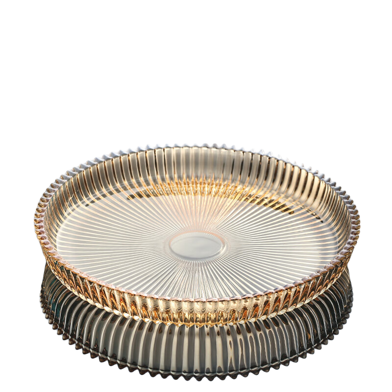 花語(yǔ)四季水果盤(pán)客廳家用輕奢風(fēng)圓形零食擺放托盤(pán)水晶玻璃大號茶盤(pán)冬季新款 琥珀色