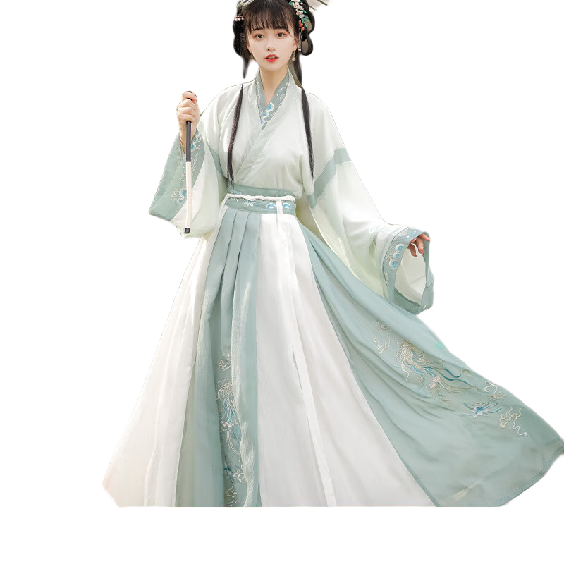 妃秀蝶新中式女装汉服女中国风套装【玉清歌】魏晋春夏小个子 【玉清歌】青色全套 M