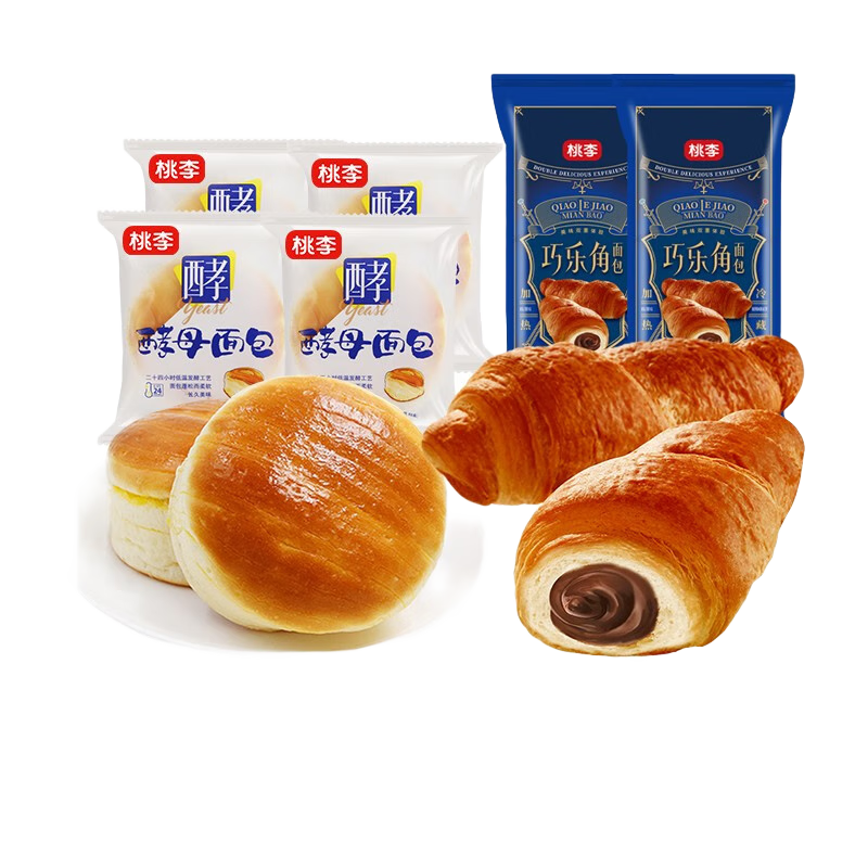桃李面包酵母巧乐角 营养早餐早点办公室代餐下午茶点心 桃李酵母4袋+巧乐角2袋共450g