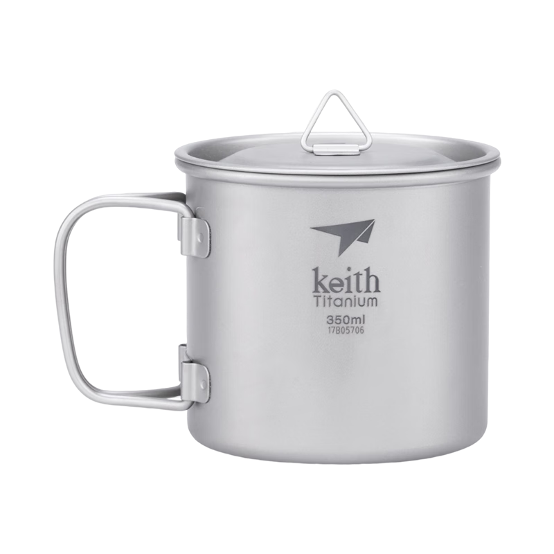 铠斯（KEITH）便携户外纯钛水杯精致露营野营钛杯单层杯350ml 350ML折叠柄钛杯(配钛盖)