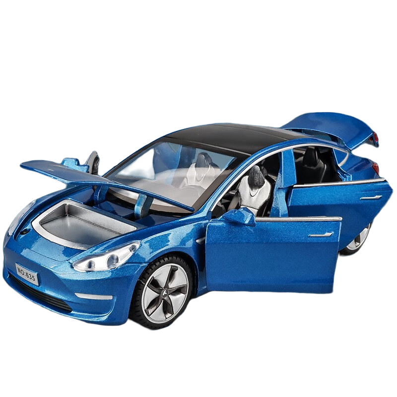 特斯拉Model 3汽车模型仿真1:32/24合金车男孩儿童玩具车摆件礼物 1:32中号 蓝色