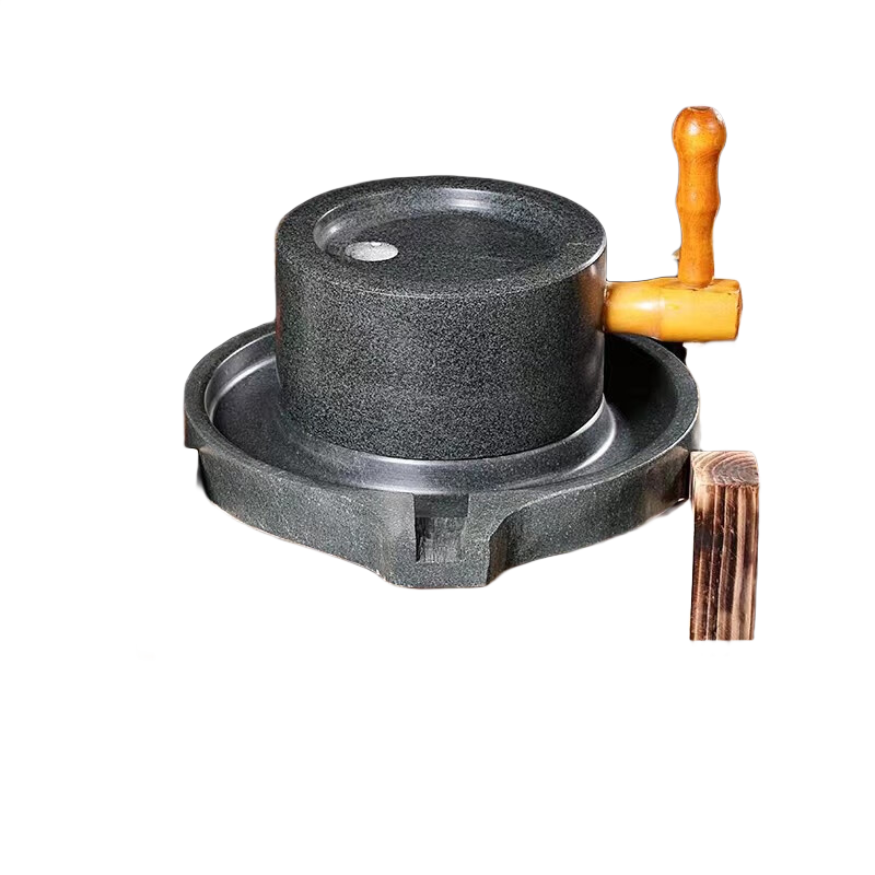 百磨百樂石磨家用磨漿機小石磨家用研磨器磨盤磨粉機豆腐機豆?jié){機米粉機 22*35木柄+復(fù)古木架