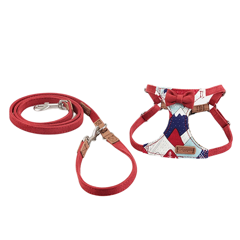 puppytie寵物用品狗狗牽引繩泰迪溜狗繩柯基可愛狗繩子可調(diào)節(jié)背心式 紅-胸背帶+牽引繩 S-小型 建議8-16斤