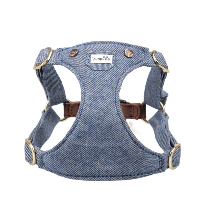 puppytie狗狗背心式遛狗繩泰迪狗繩子調(diào)節(jié)牽引繩中小型犬胸背帶拴狗繩用品 牛仔藍(lán)-胸背 XXS-迷你型建議1-6斤