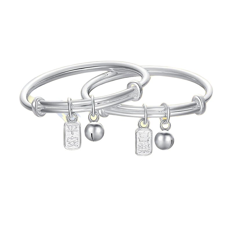 潮宏基 平安喜樂足銀手鐲鈴鐺銀鐲子寶寶滿月禮物周歲禮新年禮物 默認(rèn)1