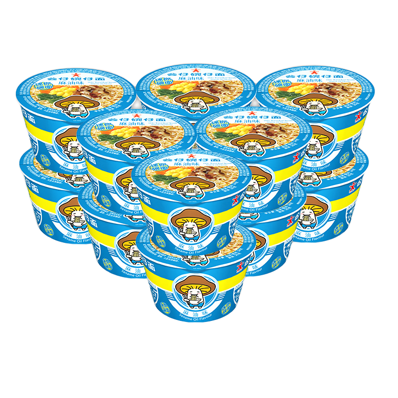 公仔面 碗仔面迷你碗面網(wǎng)紅早餐速食泡面方便面小碗合味道杯面整箱 麻油味12碗