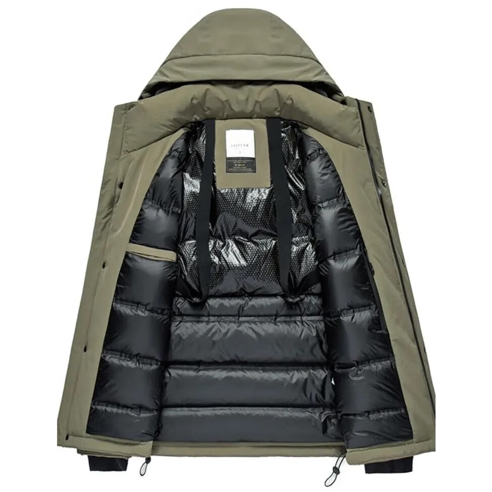 斯巴奴加厚羽绒服男短款2025冬季新款休闲连帽鸭绒保暖冬装外套潮工装 卡其色 M