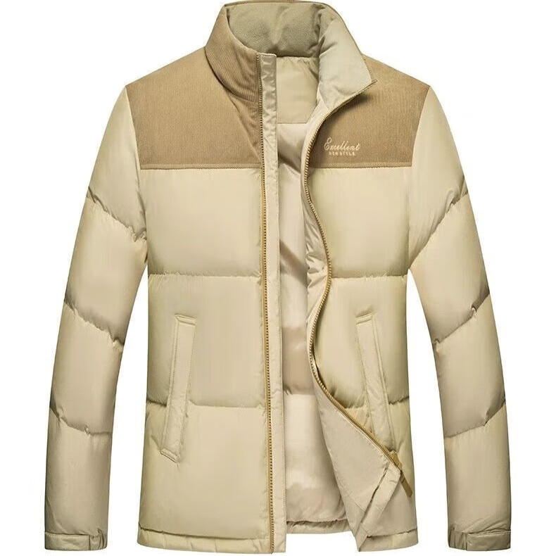 斯巴奴加厚拼接羽绒服男短款2025冬季新款立领90白鸭绒保暖男装外套 卡其丨加厚升级 L (175)