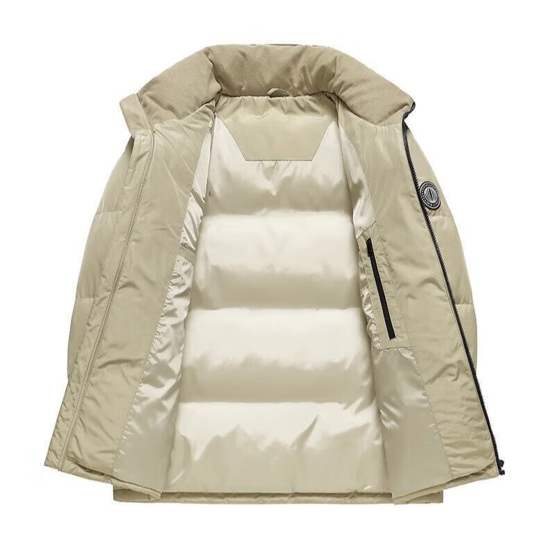 斯巴奴加厚拼接羽绒服男短款2025冬季新款立领90白鸭绒保暖男装外套 卡其丨加厚升级 L (175)