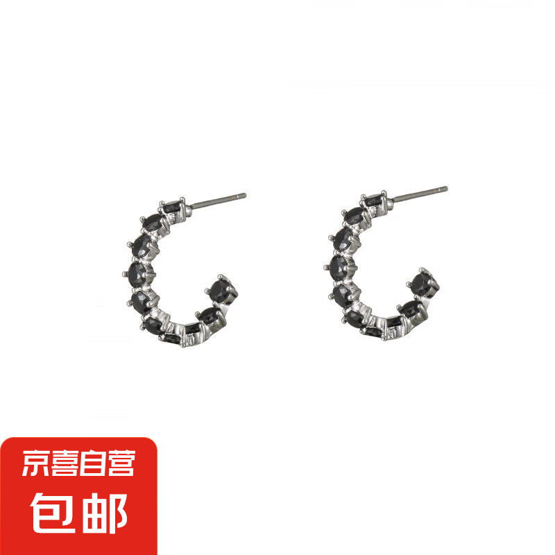 黑色鋯石幾何耳釘女925純銀針小眾輕奢感設(shè)計ins送女友520禮物 黑色耳釘R1銀