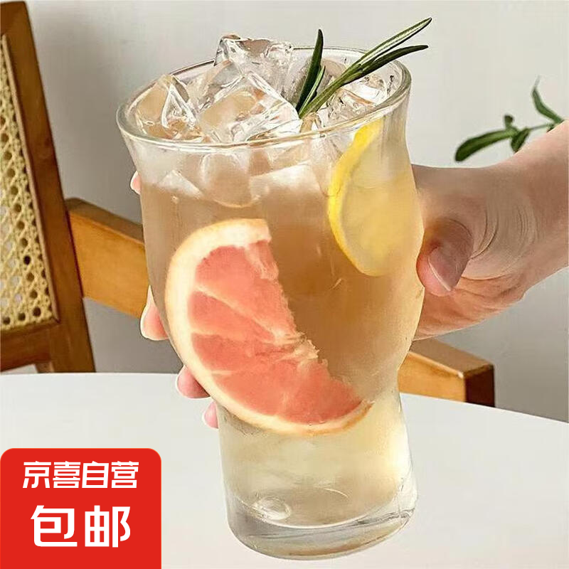 夏季大容量玻璃水杯高颜值绞蛋杯多用款咖啡杯玻璃杯泡茶杯果汁杯 竖纹杯 420ml 1只
