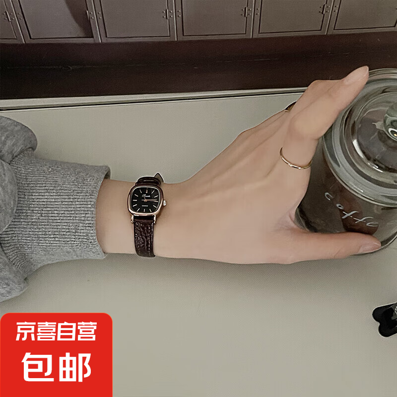 手表女韓版潮流簡約個性復(fù)古原宿風(fēng)學(xué)生女士石英皮帶手表 棕帶黑面