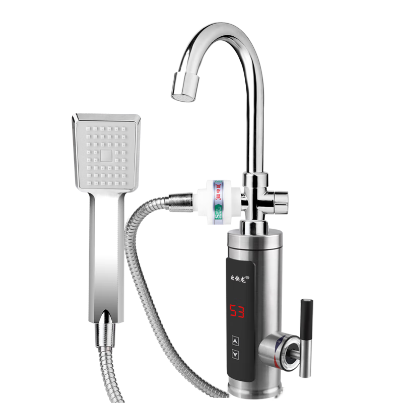 歡快龍歡快龍電熱水龍頭變頻恒溫不銹鋼機(jī)身即熱式電加熱水龍頭淋浴洗澡速熱快熱廚房寶即熱式電熱水器 不銹鋼恒溫變頻淋浴雙用款全套（80%用戶選擇）