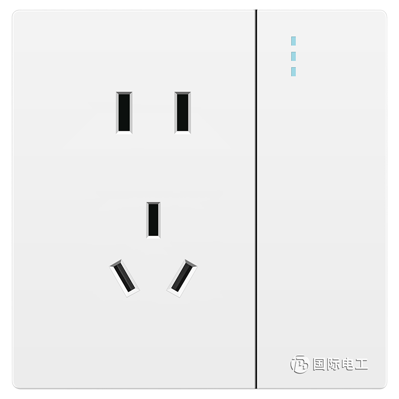 國際電工86型暗裝開關(guān)插座面板家用USB墻壁電源雙控開關(guān)插座二三插斜五孔 一開單控帶五孔