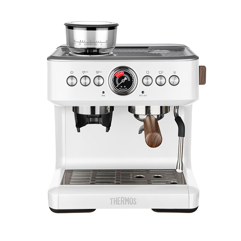 THERMOS 膳魔师 研磨一体机意式半自动咖啡机 商用咖啡馆级 家用奶泡机双锅炉浓缩咖啡机 EHA-3231A白色