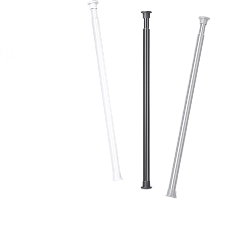 柏格美免打孔伸缩杆免安装晾衣杆衣架卧室阳台晾衣杆挂杆门帘衣柜撑杆 简约白 伸缩杆55-75cm