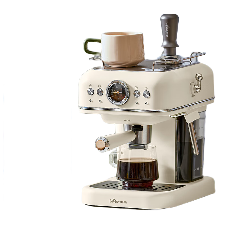 Bear 小熊 咖啡机 家用意式泵压式20Bar高压喷射可打奶泡1.2升 拿铁咖啡 生日礼物送爱人老婆 标配版KFJ-E12R5