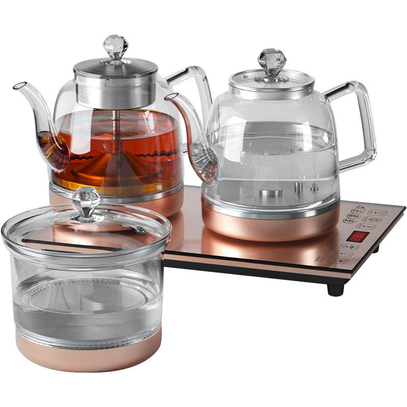 茶皇子（CHAHUANGZI）全自动上水电热水壶烧水煮茶一体机茶台嵌入式烧水壶泡茶专用茶具套装茶桌电茶壶 XH-Y1 香槟金（三壶款）37×20cm 1L