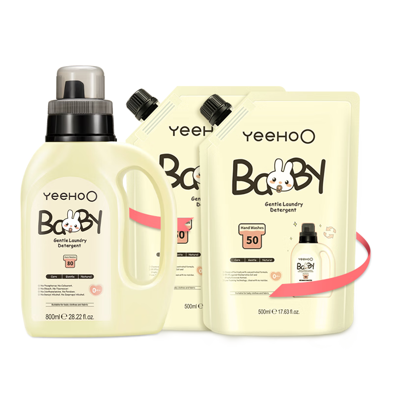 英氏嬰兒洗衣液寶寶專(zhuān)用洗衣皂液兒童內褲洗液天然酵素去污柔衣護色 柔護洗衣液800ml*1+500ml*2
