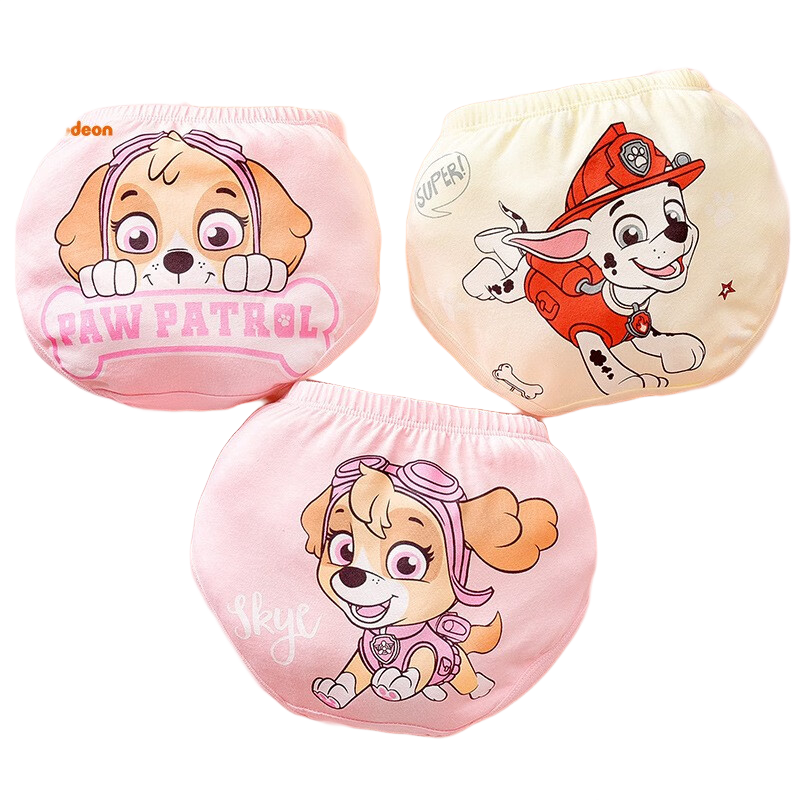汪汪隊立大功（PAW PATROL）兒童內褲女童寶寶小女孩三角褲面包褲兒童短褲褲頭女小中童 PA1217女童內褲三條裝 100 (適合身高85-95cm左右)