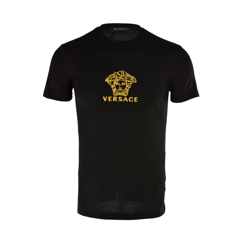 范思哲奢侈品男裝棉質美杜莎刺繡修身短袖T恤[版型緊身推薦買大一碼] 黑色 M