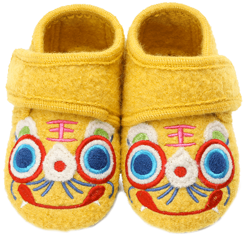 小茸室內(nèi)虎頭鞋周歲嬰兒 0-3歲學(xué)步童鞋軟底羊毛國潮刺繡百天寶寶男女 黃色 14.5 適合腳長13-13.5cm