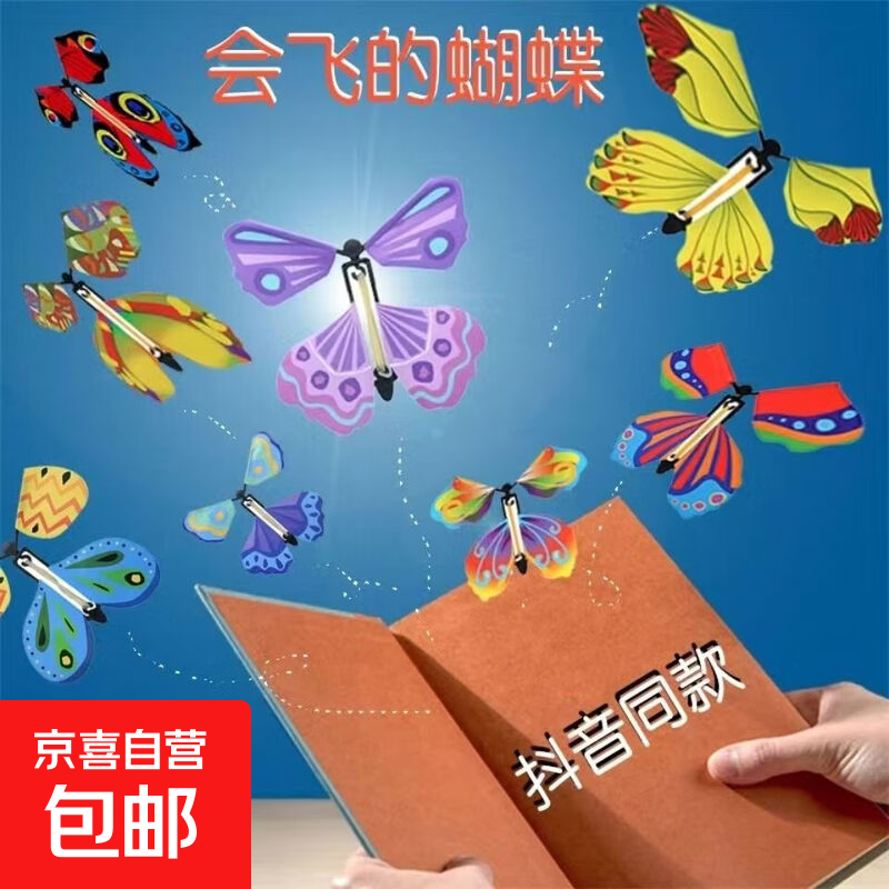 儿童户外玩具会飞的蝴蝶竹蜻蜓公园春游必备神器创意彩绘魔术道具 2只装【会飞的蝴蝶】颜色随机