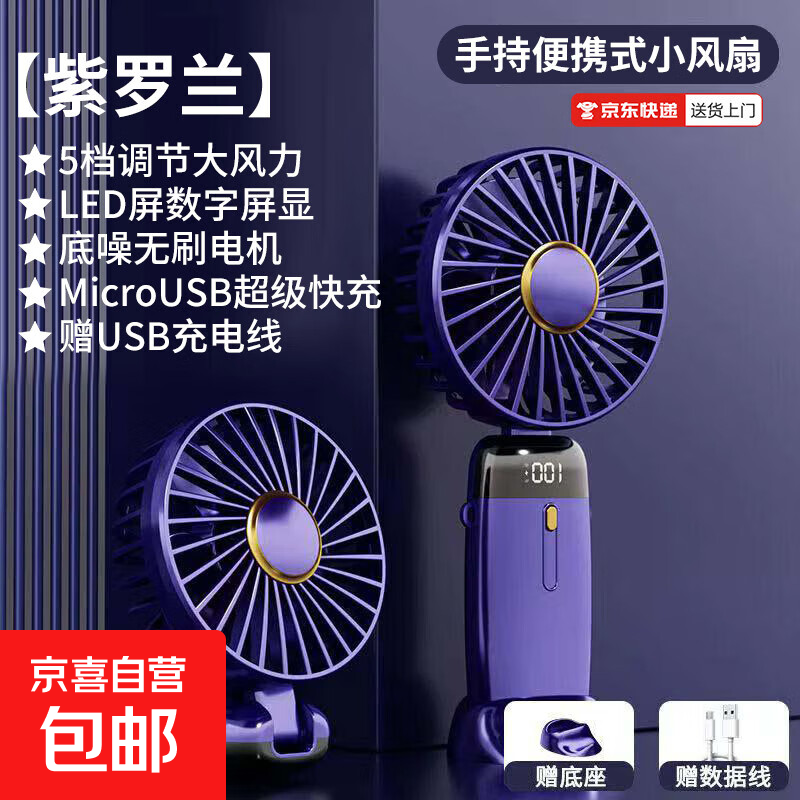 电风扇手持小风扇25年新款usb充电高品质迷你学生户外桌面办公室小型便携式超静音长续航五档调节 旗舰款-兰花紫【【五档位+强风+电量数显】】