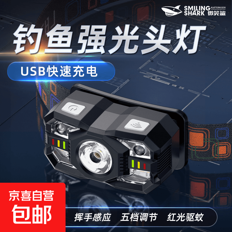 【超长续航】强光头灯夜钓灯挥手感应远射充电式大容量上饵灯 【普通版】100容量【带感应】