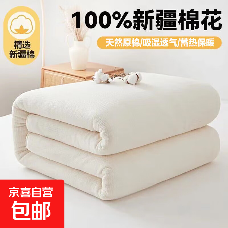 新疆棉被纯棉花被子冬被加厚保暖全棉春秋被芯手工棉絮床垫被褥子 棉花被【100%新疆棉花填充】 150*200cm，4斤【室温15-20℃】