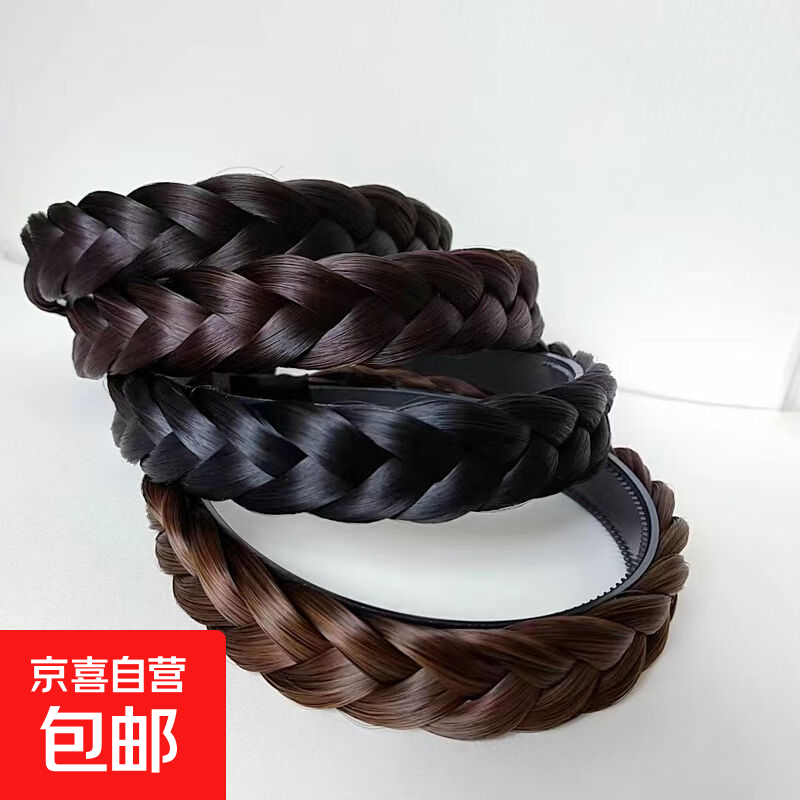 两股辫非金属树脂发饰网红夏季新品假发发箍假发辫子麻花辫子假发 发箍-黑色系1.8厘米宽单辫-1个装 无规格