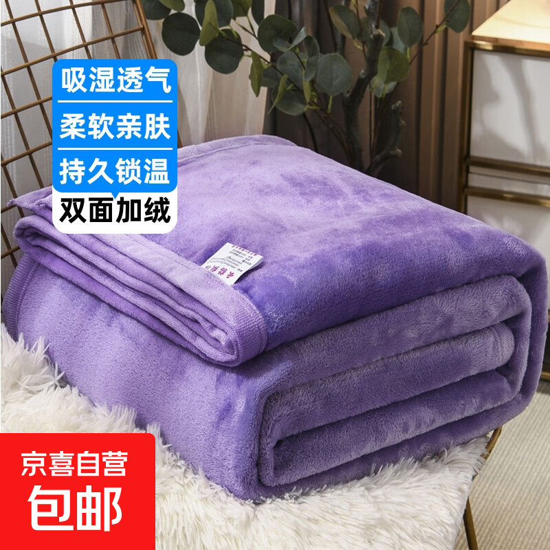 毛毯牛奶绒空调毯床单绒毯冬季加厚法兰绒沙发毯办公室午睡盖毯子 紫色-牛奶绒 120x200cm【学生毯】