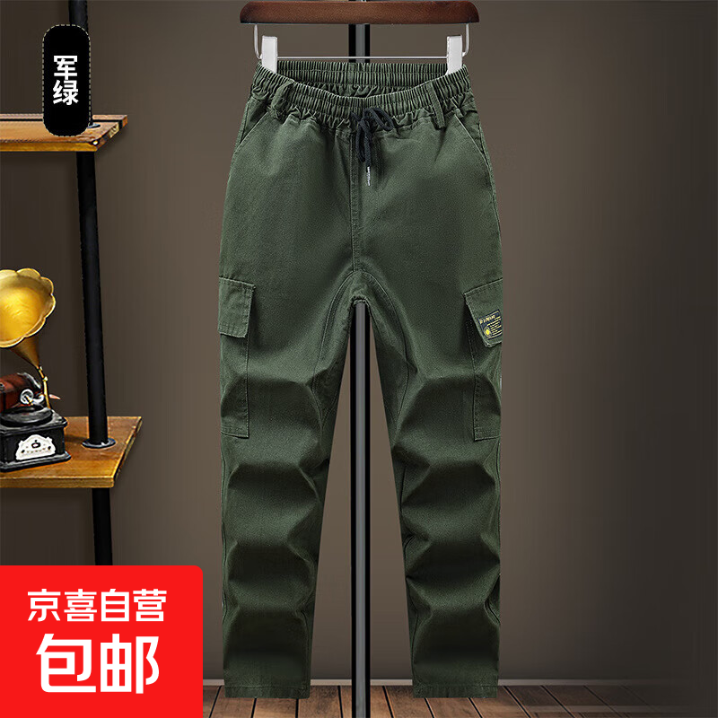 左斯客工装裤男电焊工防烫裤子劳保建筑工地耐脏工作裤高腰直筒长 军绿色加档裤一条装【804款】 L 175【130-140斤】