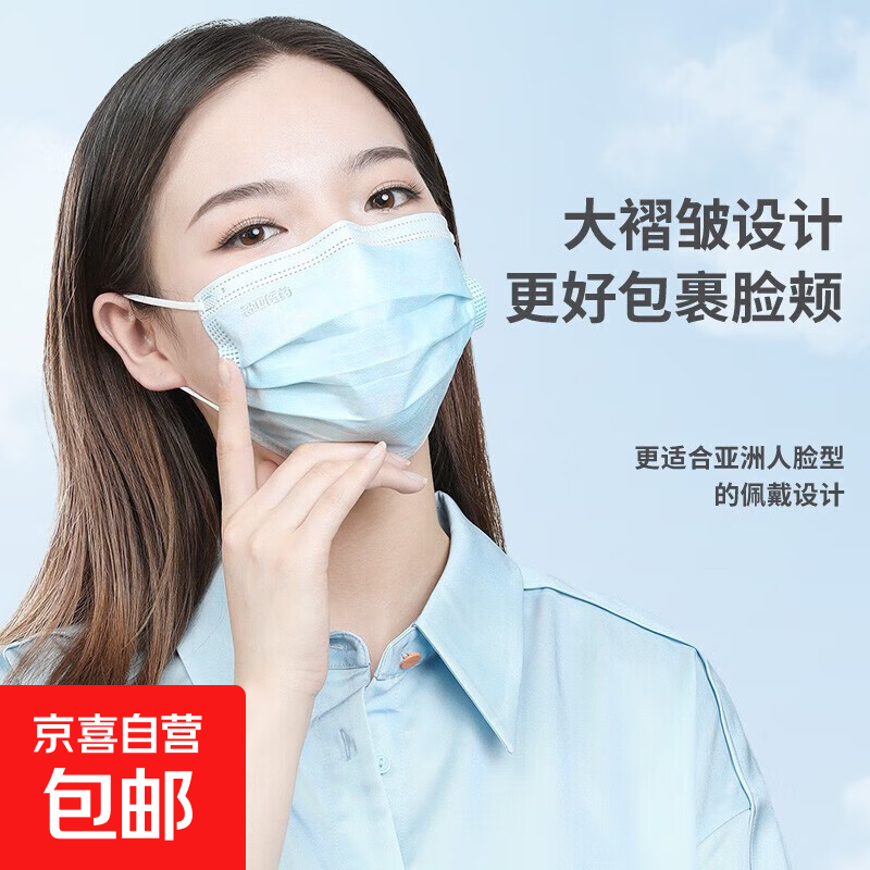 灭菌级袋装口罩成人儿童一次性口罩防护口罩 成人蓝色【医用外科】10只/1袋