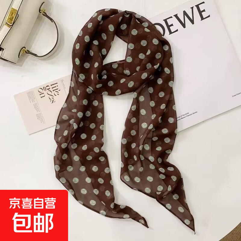 棕色波点丝巾印花高级百搭配饰系脖女2025年新款发带绑发长条围巾 棕色